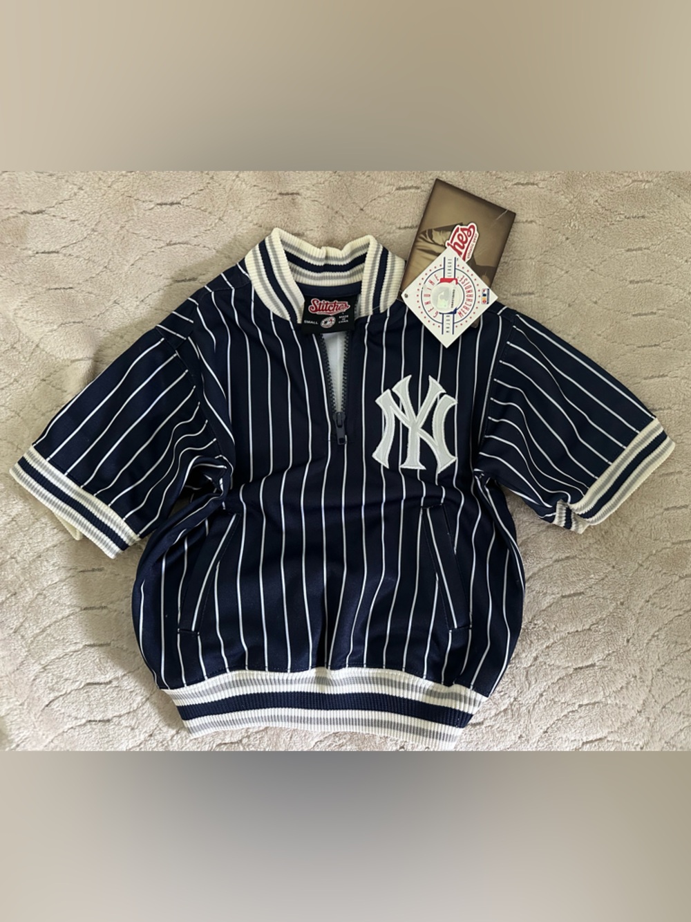 New York Yankees Youth Small Stitches Athletic Gear Quarter-Zip Pinstripe NWT